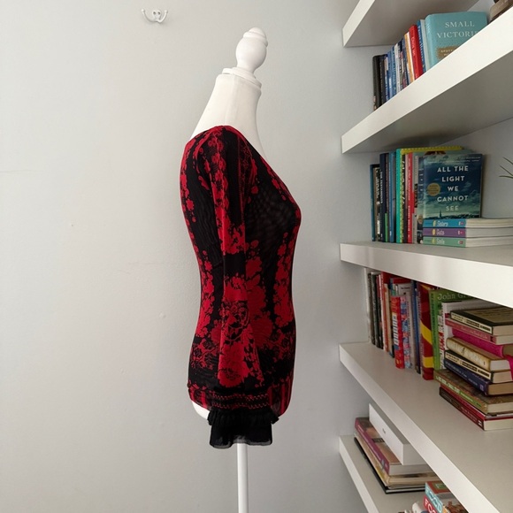 FUZZI Rossi Flare Red and Black Sleeve Blouse XS - Picture 7 of 11